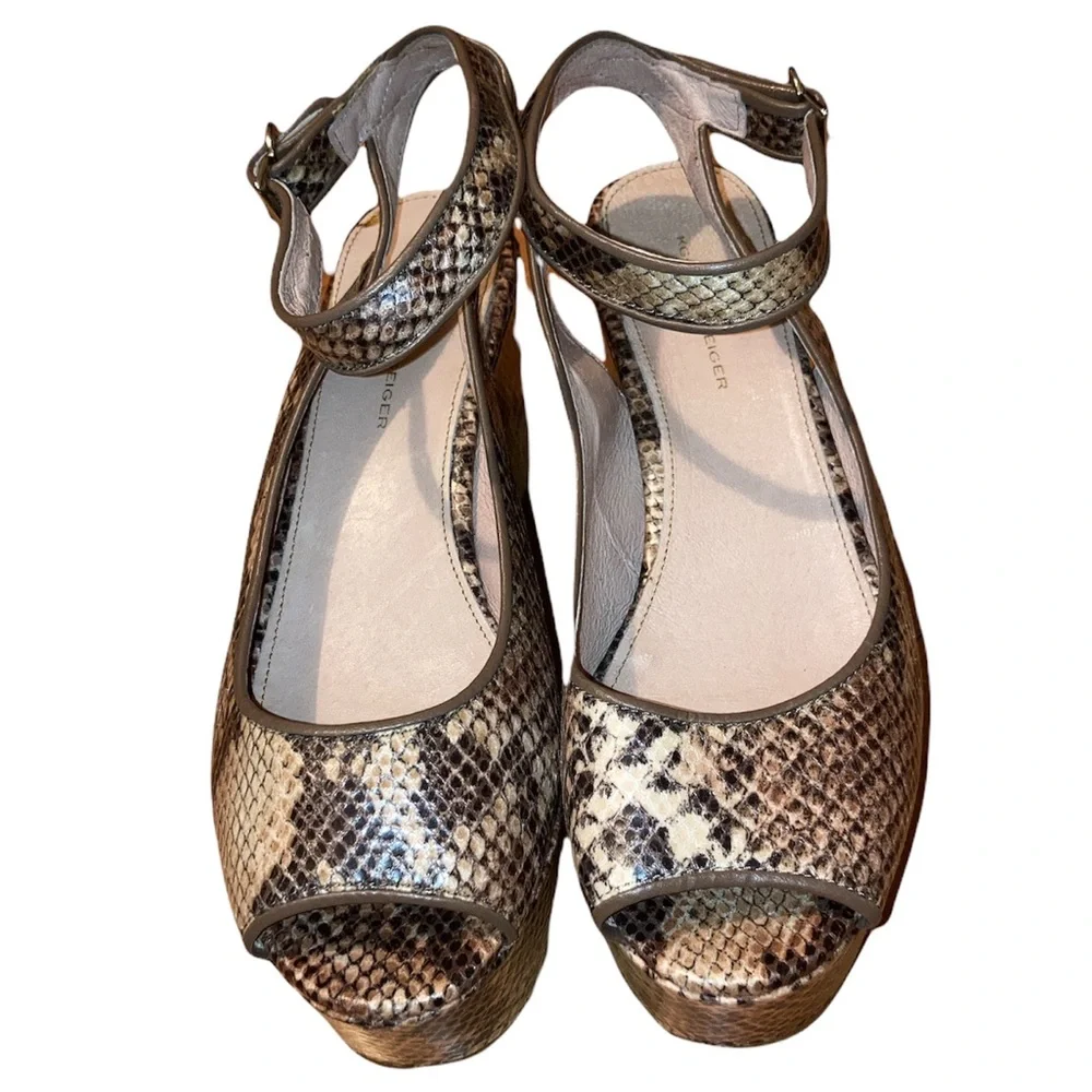 Kurt Geiger Brown Snake-Print Platform Sandals